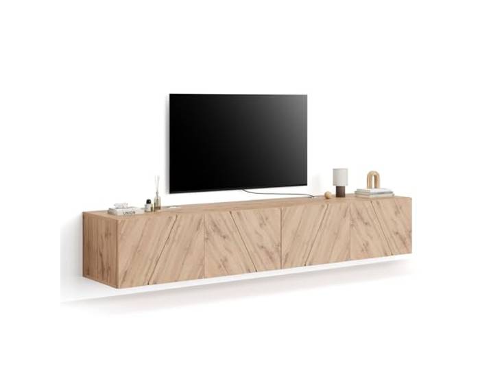 MOBILI FIVER, Wohnzimmerwand Emma 1, Rustikale Eiche, 208x44x36 cm, Made In Italy