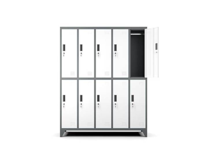 Muralo Schließfachschrank mit 10 Fächern, Abschließbar - Anthrazit/Weiß Umkleideschrank 172x136x45 cm, Sicherheitszylinderschloss, Lüftungsschlitze, Kleiderstange - für Schule, Fitnessstudio