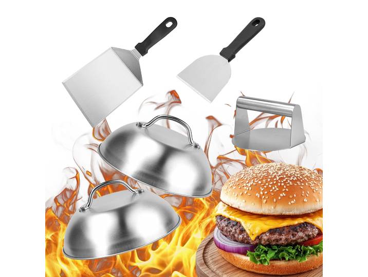 Smash Burger-Set 5-teilig Edelstahl Schwarz-Silber