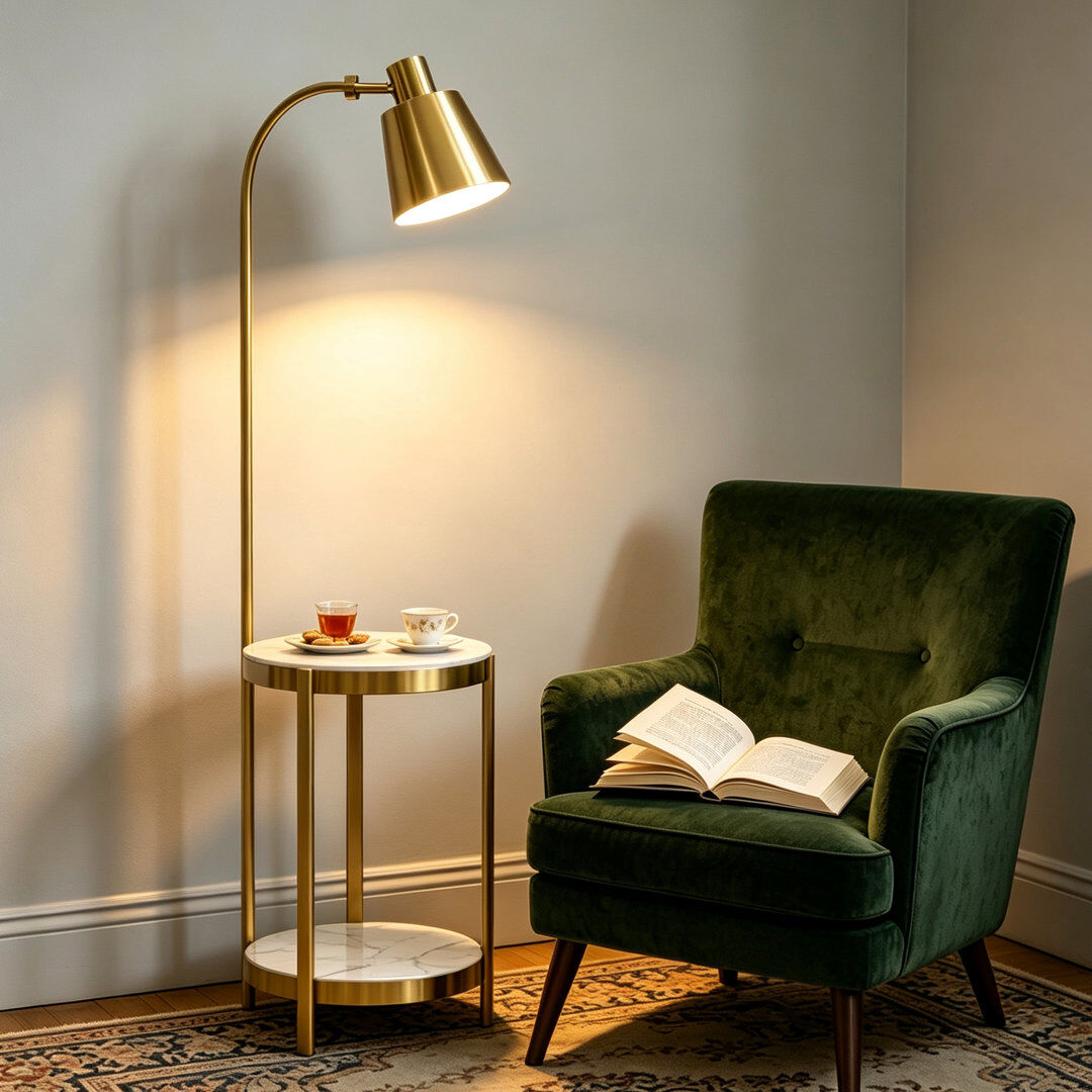 Metro 155cm Tray Table Floor Lamp Polished 155cm H X 40cm W X 40cm D