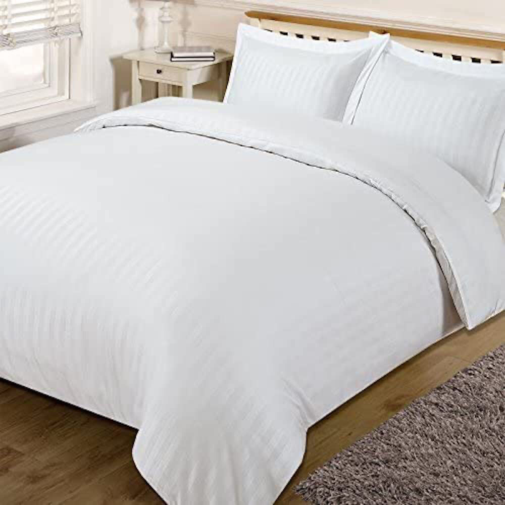 Brambly Cottage Milosz Satin Stripe 200TC Duvet Cover Set With Pillowcases White Single
