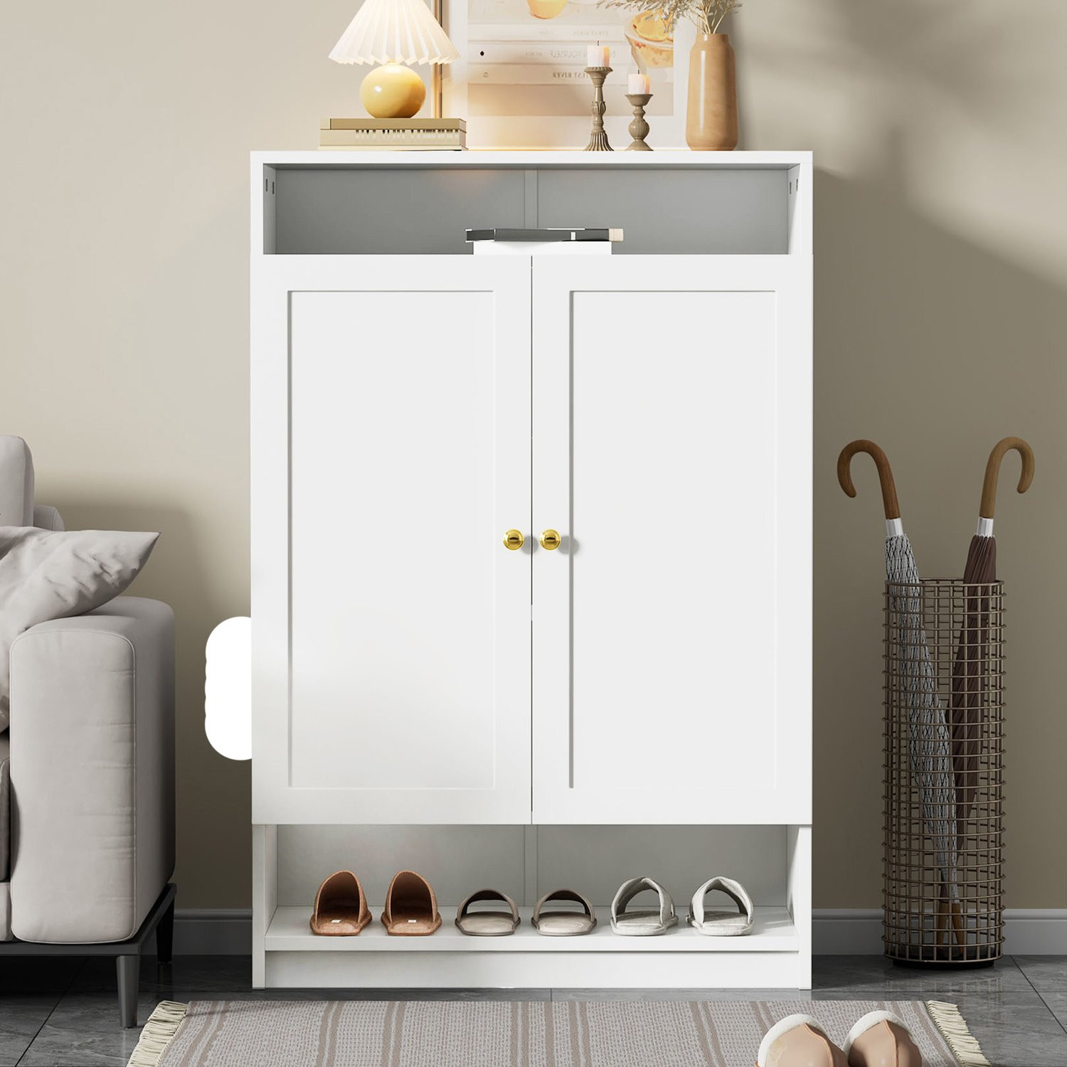 CHICFURN Schoenenkast met 2 deuren en verstelbare planken - Wit