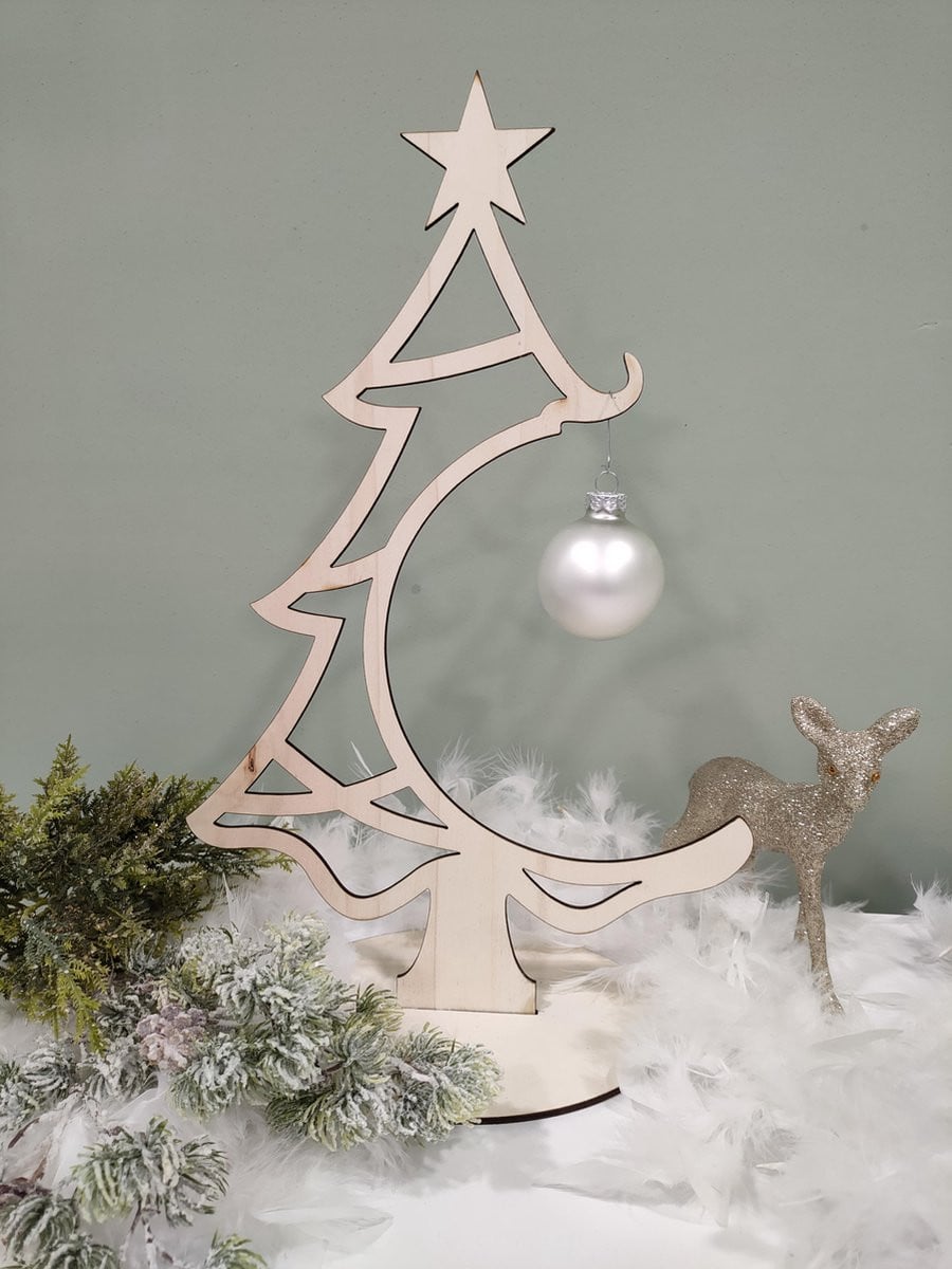 Houten kerstboom decoratie voor op tafel