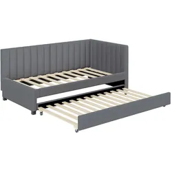 Ausziehbares Schlafsofa 90x200 mit Lattenrost, Samtbezug und stabiler Konstruktion – multifunktionales Polsterbett in elegantem Grau