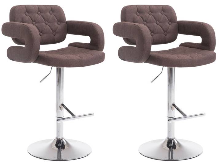 TPFLiving 2er Set Barhocker Dubai Gestell Metall in Chromoptik Stoff - Braun