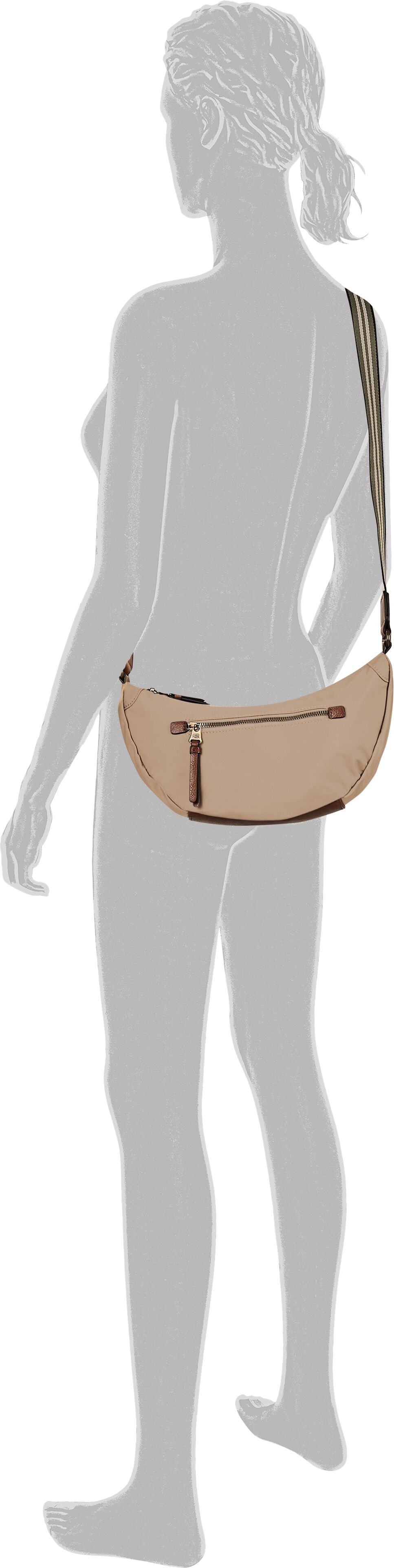 Handtasche CAMEL ACTIVE "Bari", Damen, Gr. B/H/T: 33cm x 15cm x 12cm, beige (natur), Nylon, kontrastfarbene Details, Taschen Handtasche, aus hochwertigem matten Nylon mit gestreiftem Gewebeband natur B/H/T: 33cm x 15cm x 12cm