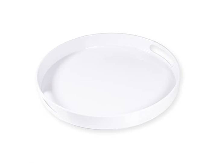 LINDLEMANN Serviertablett – großes rundes Tablett aus Melamin, weiß – stark und stabil mit integrierten Griffen für einfache Handhabung – schönes glänzendes Finish, elegant und edel (weiß, 34.3 cm)