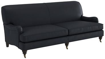 Janelle Leather Sofa - Navy Leather, Navy Walnut - Ballard Designs