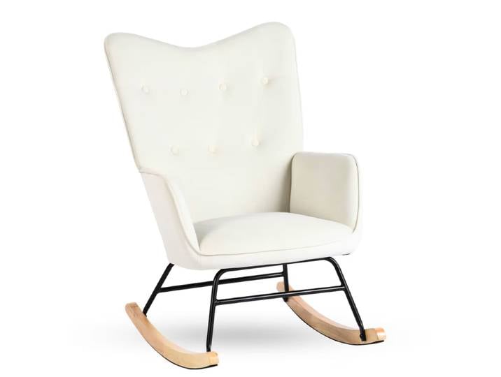 Fauteuil à bascule de loisirs en velours blanc cassé
