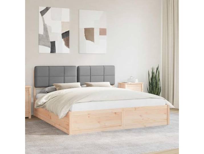 KTHLBRH Bett mit Kopfteil, hellgrau, 180 x 200 cm Rahmen aus Holz, minimalistisches Design, gepolstertes Kopfteil und modernes Zimmer