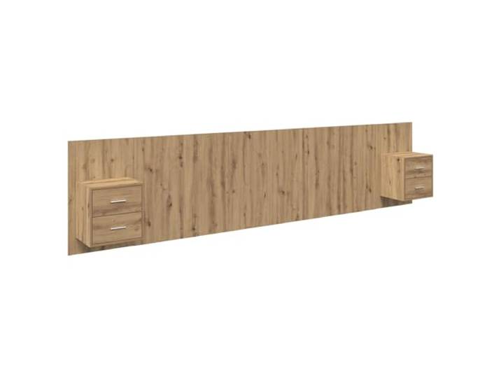 KTHLBRH Kopfteil mit Nachttisch, 3-teilig, Eichenholz, handgefertigt Holztechnik, Wandmontage, Fächer und Schubladen, Metallgriffe, Reinigung mit feuchtem Tuch