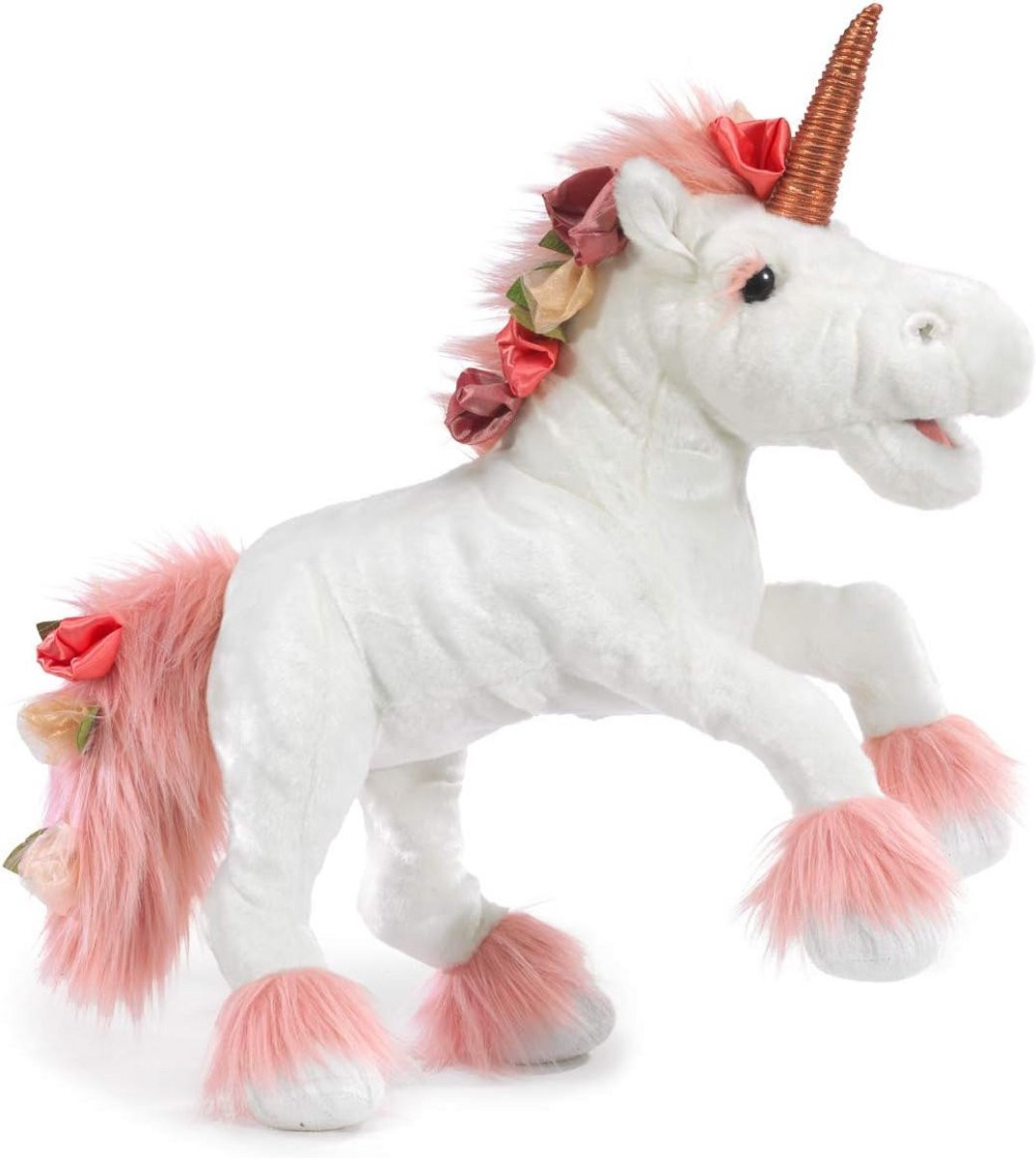 Grote Witte Eenhoorn Handpop met Roze Manen - Pluche Speelgoedpop