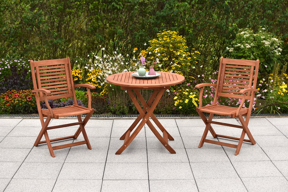 MERXXHANDELS Cordoba Set 3tlg 2 Sessel Klapptisch Ø 65cm Eukalyptus 16946323