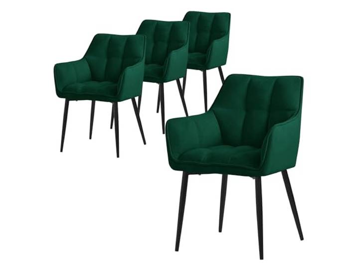ML-Design Esszimmerstühle 4er Set aus Frotteestoff, Dunkelgrün, Küchenstuhl dickem gepolsterter Sitz & Metallbeinen, Wohnzimmerstuhl mit Rücken- und Armlehnen, Polsterstuhl, Ergonomischer Loungesessel