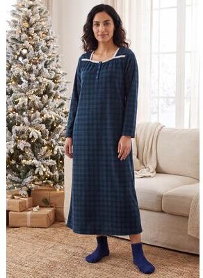 Plus Size Women's Soft & Cozy Gown & Socks by Only Necessities in Evening Blue Plaid (Size M)