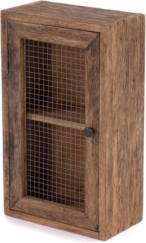 Rustieke Houten Wandkast met Metalen Raster - Vintage Wandkast voor Badkamer, Keuken of Woonkamer