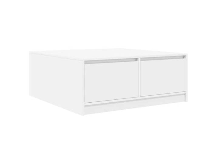 KMVXCVNM Couchtisch mit 4 Schubladen Weiß 100x100x40 cm Wohnzimmertisch Vier geräumige Fächer schaffen Ordnung im Wohnzimmer und Büro, die glatte Platte ist schnell abwischbar.