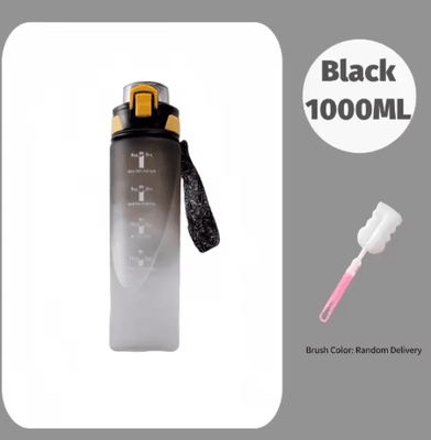 Inspire Picks 1 Liter Gradient Sports Water Bottle With Scale Large Capacity Outdoor Gym Hiking Bottle black 1000ml Brush