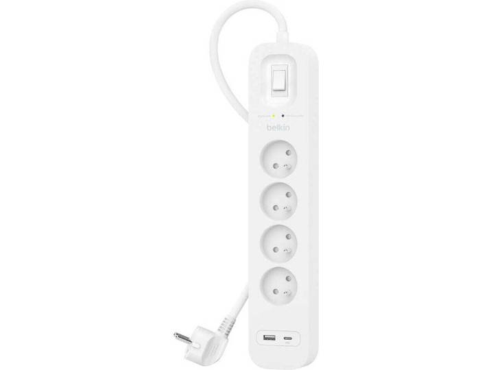 Multiprise de protection contre les surtensions 525J Belkin SRB001CA2M\, 4x AC EU / 1x USB-C PD / 1x USB-A\, blanc