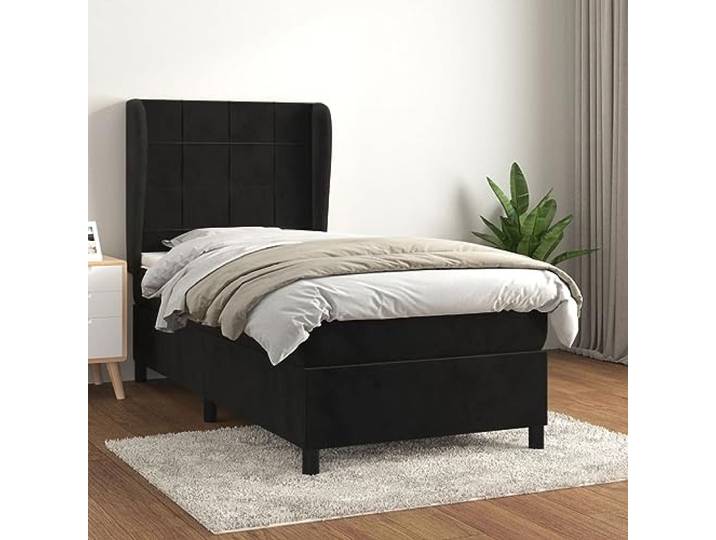 Samt Boxspringbett mit Taschenfederkern verstellbares Kopfteil 80x200 cm Boxspringbett mit Matratze Schwarz 80x200 cm Samt Bett mit verstellbarem Kopfteil Taschenfederkern Topper