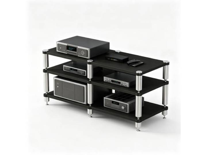 YHTCSXMD HiFi Rack, 2-4 Stufiges Audio Rack aus Holz Holzplatten und Aluminiumstützen, modular für Verstärker und Player, für Wohnzimmer und Audio-Bereiche