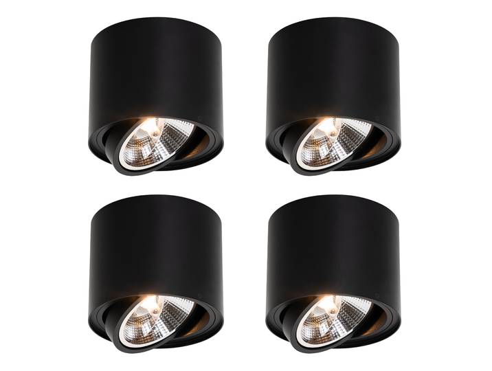 Ensemble de 4 spots de plafond modernes noirs pivotants et