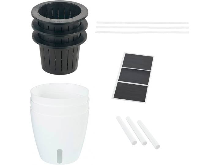 Pflanzschale MAXIMEX Selbstbewässernde Pflanztöpfe , weiß, H:19cm Ø:18cm, Kunststoff, Bewässerungs-Sets, Pflanzschale, 18x19 cm, mit Wasserstandsanzeige