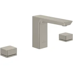Villeroy & Boch Subway 3.0 Dreiloch-Waschtischarmatur, Brushed Nickel Matt, 345x178x122 mm, verstellbarer Strahlregler, AirPlus und AquaSmart Technologie