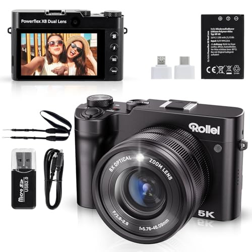 Rollei Powerflex X8 Digitale Compacte Camera, 64MP, 5K Ultra HD, Dual Lens met 8x Zoom, Zwart