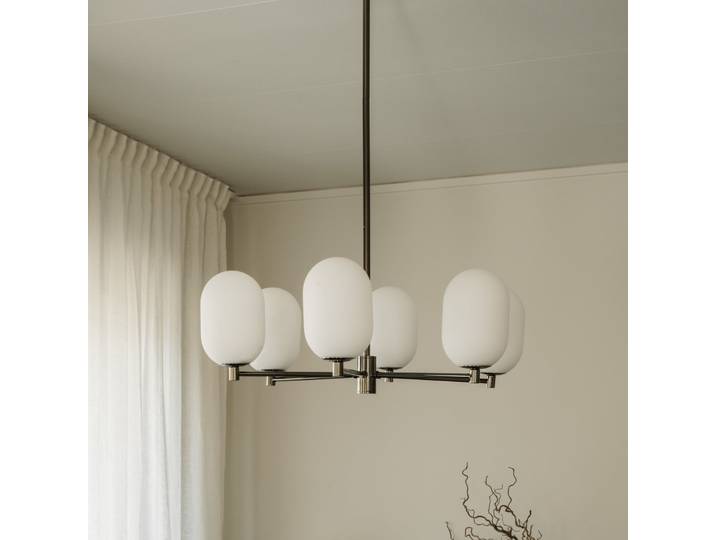 Noor Hängeleuchte opal/schwarz, Glas, 6-flg. - Watt & Veke - Wohnzimmer - Modern