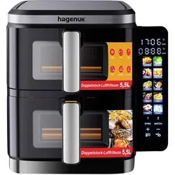 hagenuk DAF-2800.12 Doppel Fritteuse 11 l 2800 W Sichtfenster, Antihaftbeschich, Fritteuse, Schwarz