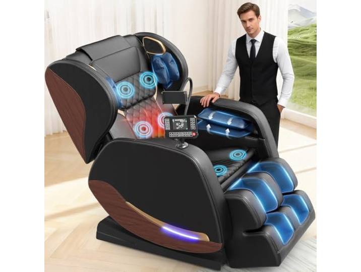 yewglen Ganzkörper Massagesessel mit Wärmefunktion,14 Ganzkörper-Massagerollen,8 Airbags,Schwerelosigkeit,Bluetooth-Lautsprecher,12 cm verstellbare Fußstütze,Touchscreen-Controller