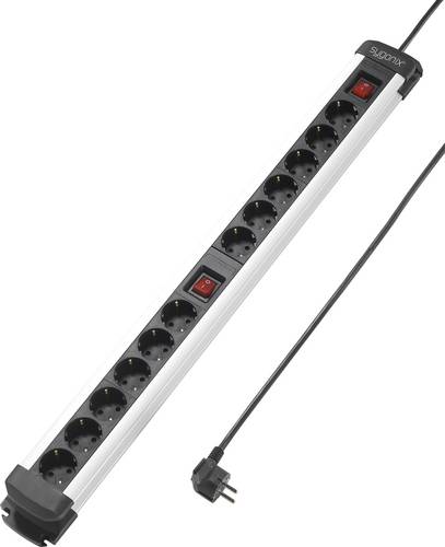 Sygonix SY-4538268 Steckdosenleiste mit Schalter 12fach Schwarz, Silber Schutzkontakt 1St.