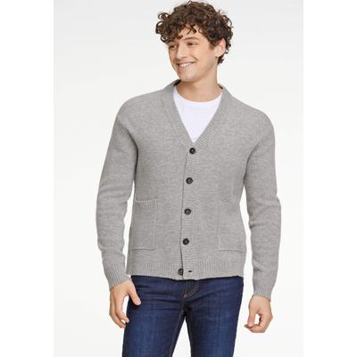 Cardigan LINDBERGH "Cardigan Comfort Fit", Herren, Gr. M, grau (mid grau mel), Obermaterial: 80% Wolle, 20% Nylon, unifarben, Strickjacken