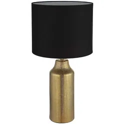 Tischleuchte Keramik gold Beistellleuchte Textilschirm schwarz Tischlampe Wohnzimmer Modern, E27 Fassung, DxH 30,5x61 cm