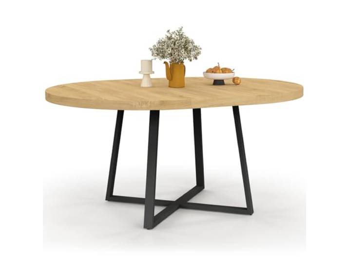 IDMarket - Ausziehbarer runder Esstisch Selma 4-8 Personen Holz und Schwarz 110-150 cm