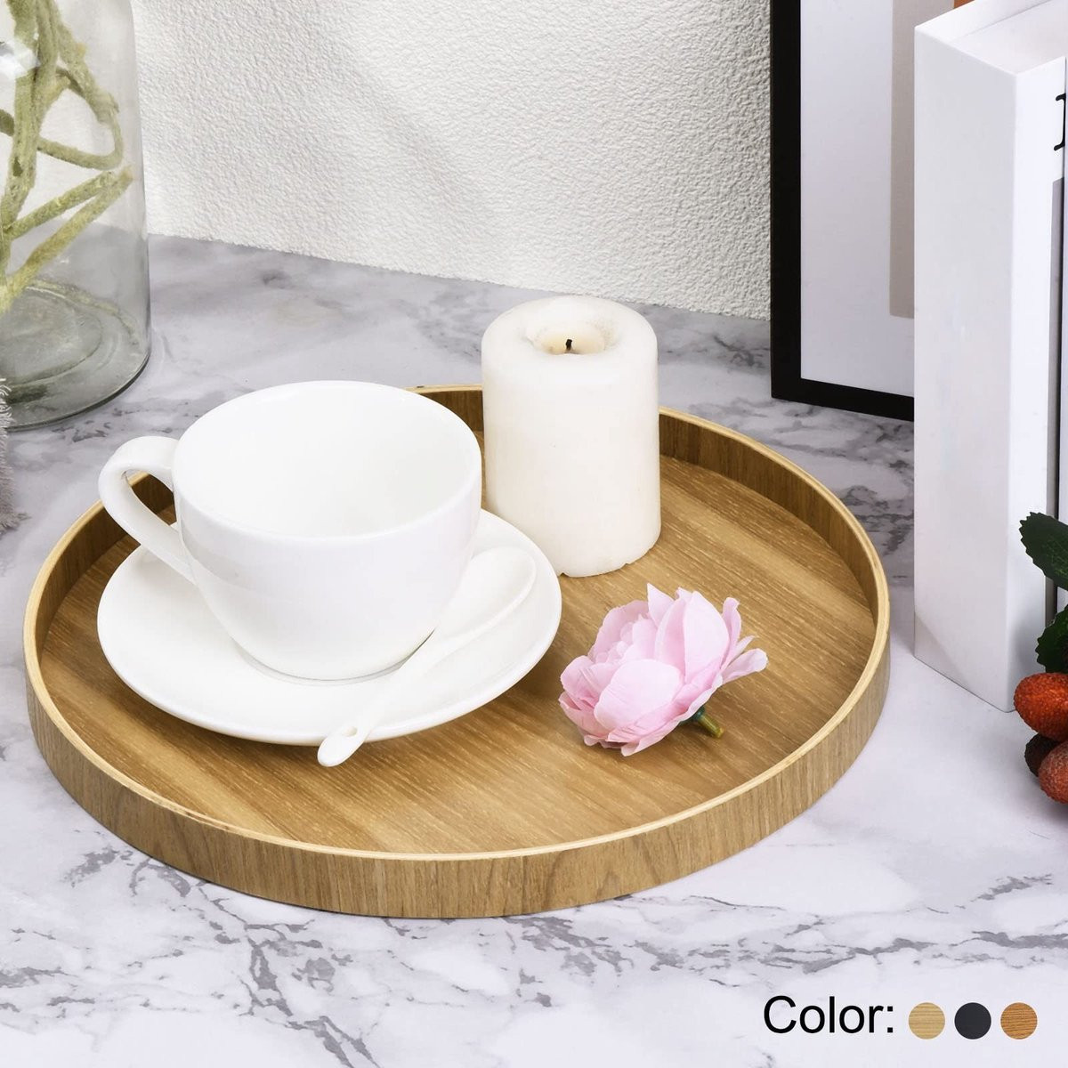 Omgoods Houten Rond Dienblad 8 Inch voor Decoratie