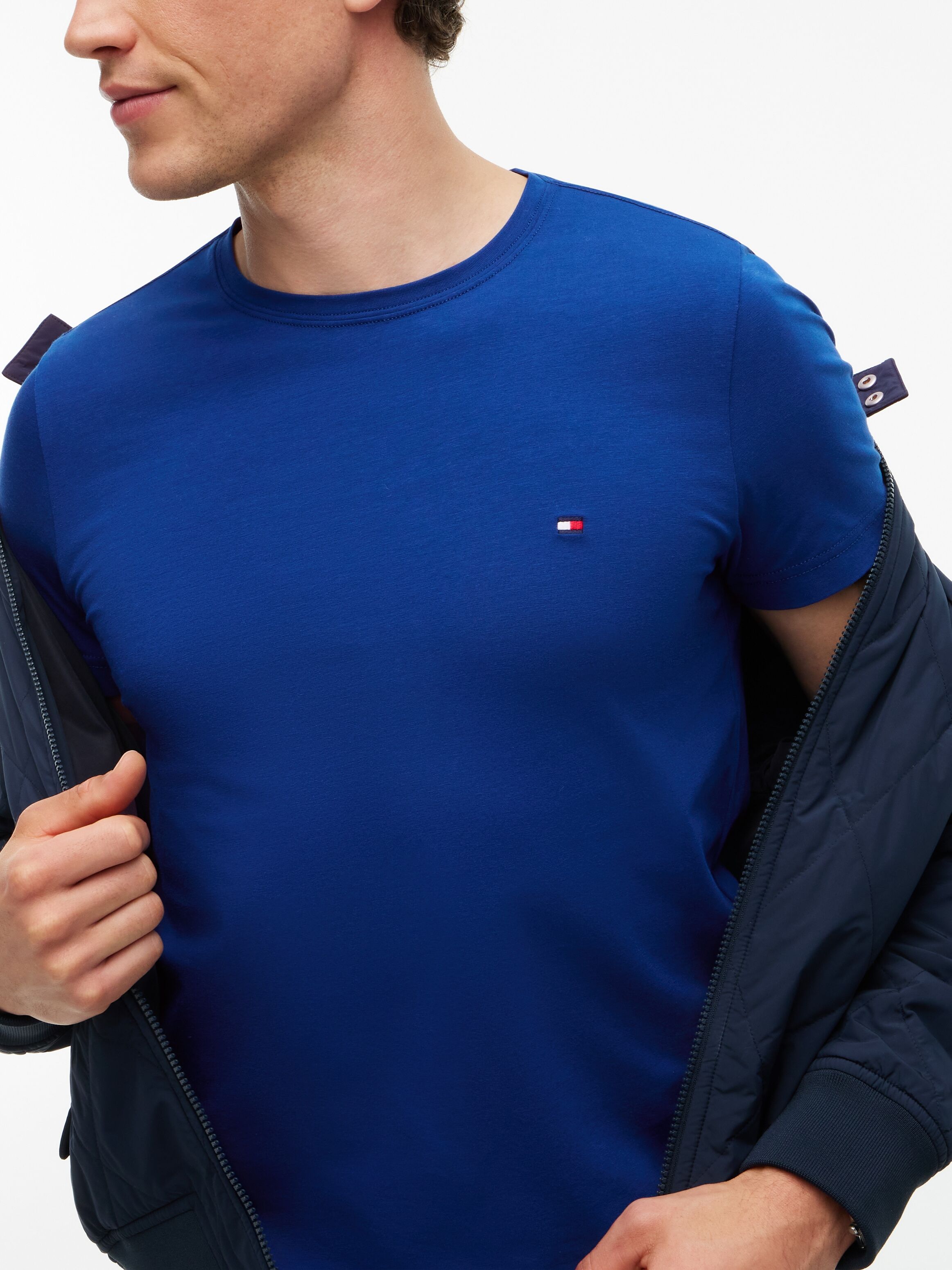 T-Shirt TOMMY HILFIGER "STRETCH SLIM FIT TEE", Herren, Gr. L, blau (opulent blau), Single Jersey, Obermaterial: 96% Baumwolle, 4% Elasthan, slim fit, Rundhals, Shirts T-Shirt opulent blau L