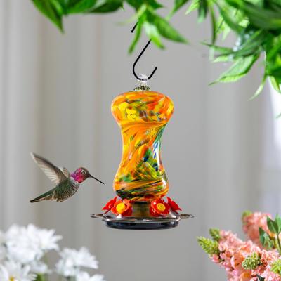 Evergreen Art Glass Swirl Hummingbird Feeder