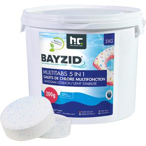 Höfer-Chemie Chlor BAYZID organisch, 5in1 Multitabs, für Pools, 90 % Chlorgehalt, 25 x 200 g, Eimer 5 kg