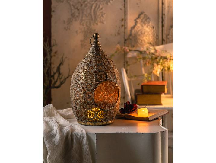 Décoration Islamique Musulmane Vintage Marocaine en Métal Creux, Porte-Bougie Artisanat en Fer, Décorations de Chandelle pour l'Aïd Moubarak Kareem Ramadan
