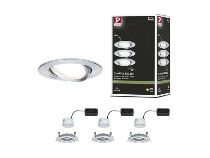Paulmann 93451 LED Spots encastrés Nova Coin Set de base pivotant rond 84 mm 50° Coin 3x6W 3x470lm 230V 2700K Alu tourné