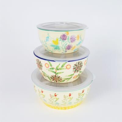 Euro Ceramica Ella 3 Piece Assorted Hand-pained Storage Bowls Set with Lids - Set of 3 with Lids