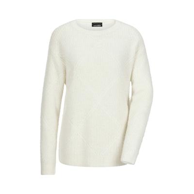 Rundhalspullover GOLDNER "Langarm Pullover mit Rautenmuster", Damen, Gr. 52, weiß (cremeweiß), Obermaterial: 56% Polyacryl PAN. 36% Polyamid PA. 8% Wolle mw., Modisch, U-Boot-Ausschnitt, Pullover Rundhalspullover, Rautenmuster