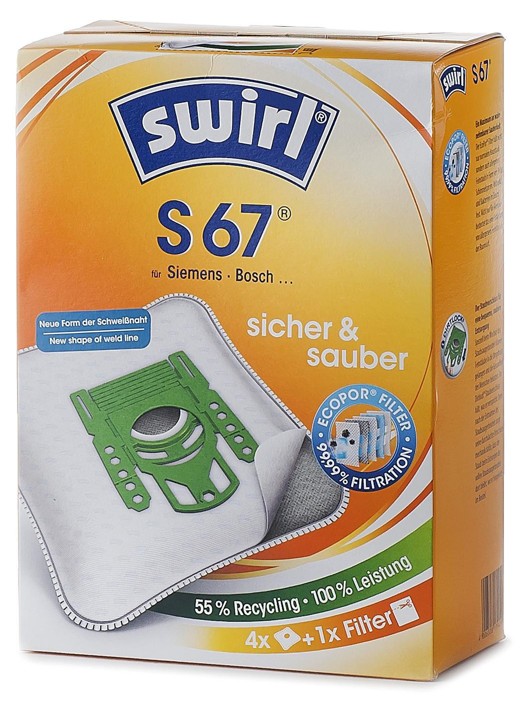 Swirl S67 MicroPor Plus stofzuigzakken, 4 stuks