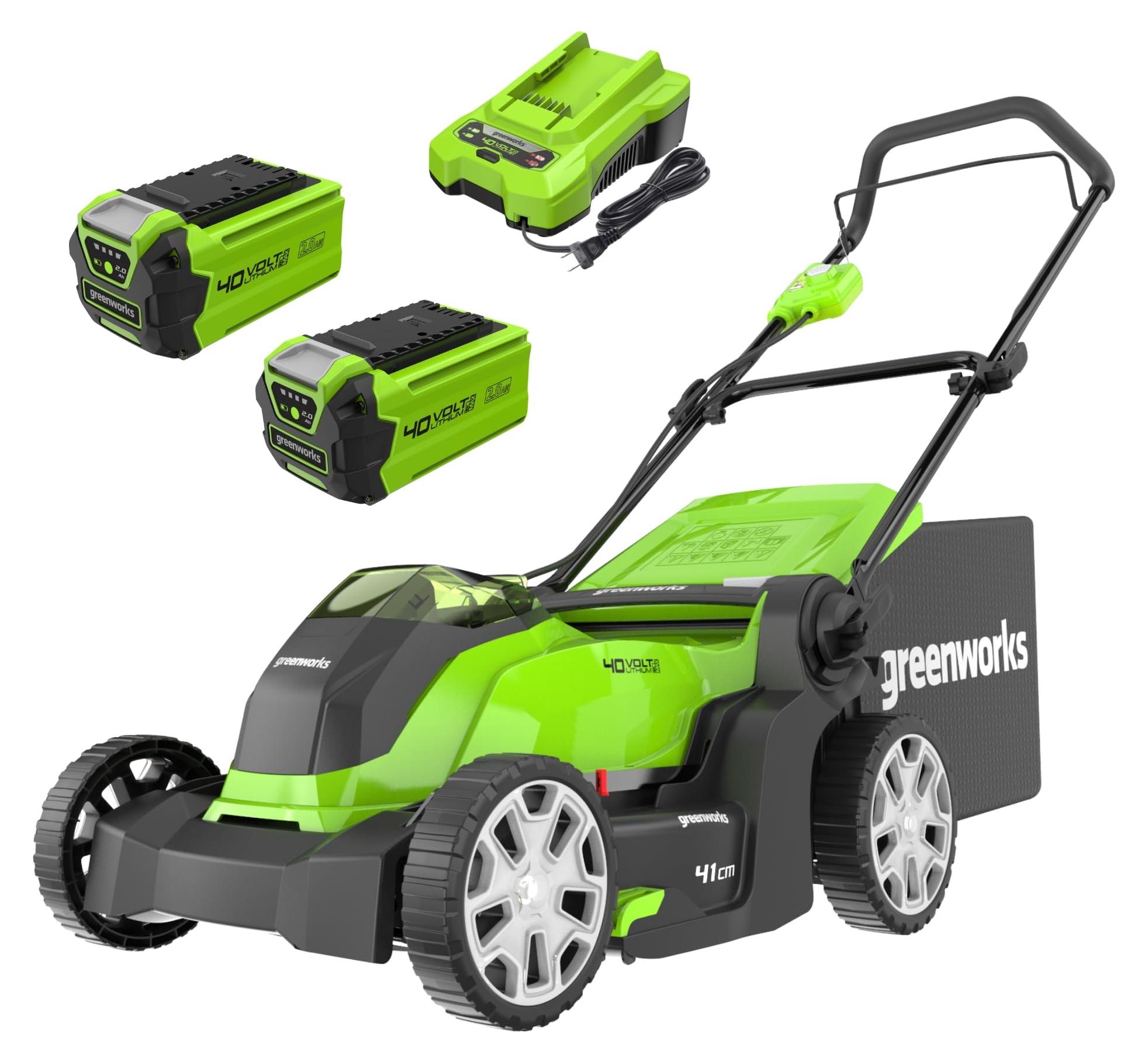 Greenworks 2504707UC HandgefÃ1/4hrter Rasenmäher, Elektromotor, 41cm Schnittbreite, Mulchmäher, Grasfang seitlich