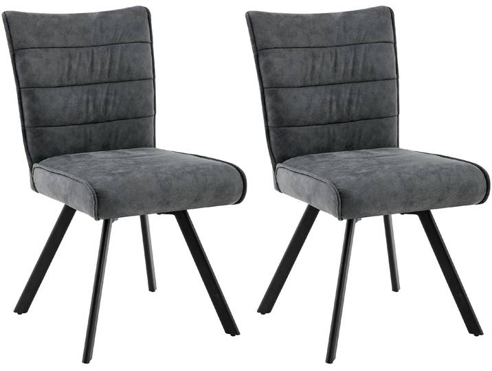 Esszimmerstuhl BYLIVING ROBBIE , grau (anthrazit, schwarz), B:48cm H:90cm T:64cm, Metall, Stoff, Stühle, Esszimmerstuhl, Microfaser, 360 drehbar, Taschenfederkern,Steppung Rücken, Keder