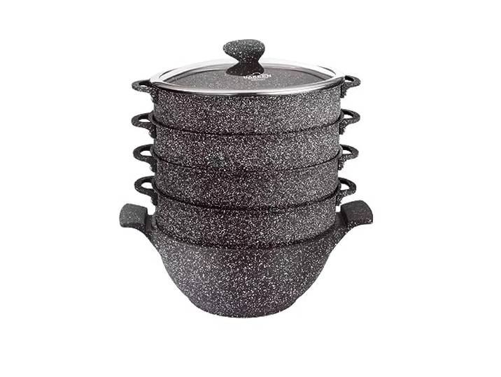 rukauf 2in1 Black Kazan und Dampfkocher, Dampfkochtopf, Mantowarka Kasan mit Granit Keramikbeschichtung 6 Liter 28cm Durchmesser Keramik Design Kochtopf Schwarz