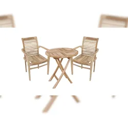 DELUKE Balkonmöbel-Set MIKA 3-tlg. - Teak, Teakbraun | Gartenmöbel-Set Gartengarnitur Garten-Sitzgruppe Essgruppe Balkon-Set mit Stühlen B und Tisch