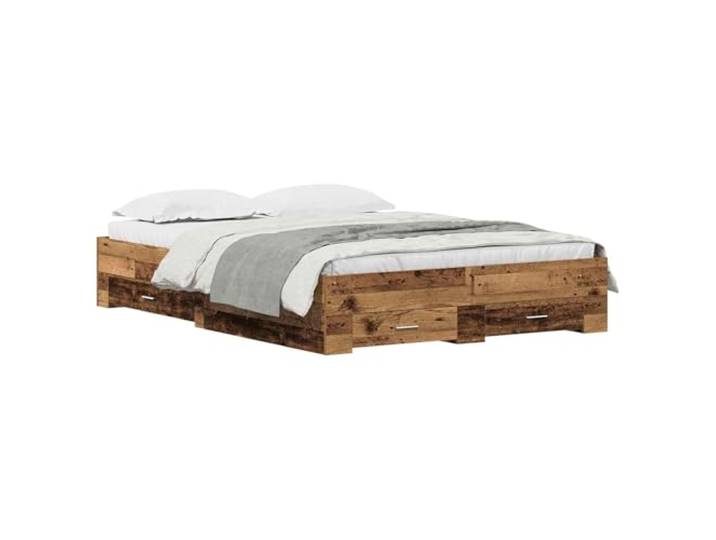 PUGYNBK Bettgestell mit Schublade aus Altholz, 140 x 190 cm Integrierte Lagerung, feste Lamellen, rustikales Design, einfache Reinigung